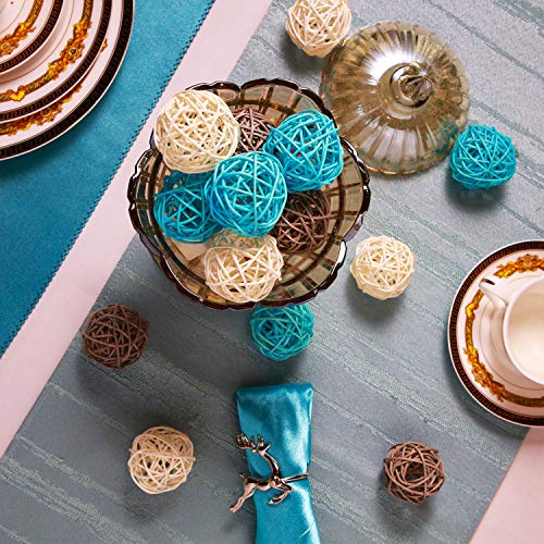 Yaomiao 15 Pieces Wicker Rattan Balls Decorative Orbs Vase Fillers For Craft, Party, Valentine's Day, Wedding Table Decoration, Baby Shower, Aromatherapy Accessories, 1.8 Inch(Light-Blue White Gray) #TOP6