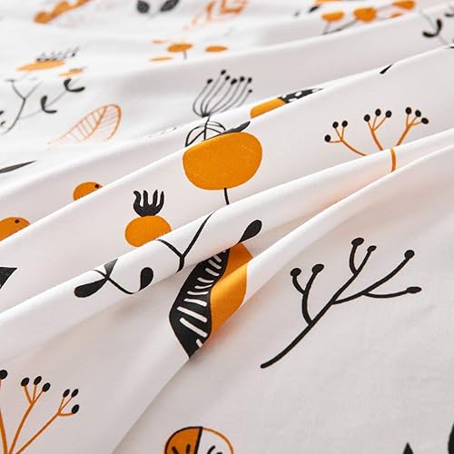 Miniatura 5 de YuHeGuoJi Juego de funda de edredón floral negro y blanco tamaño Queen, 100% algodón, funda de edredón botánica naranja, juego de 3 piezas, 1 funda