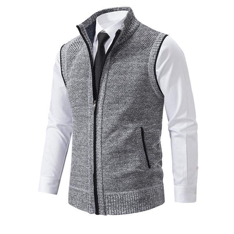 Wankang Mens Sweater Vest V Neck Sleeveless Cable Knitted Cardigan Vest Casual Zip Up Cardigan Vest for Men2