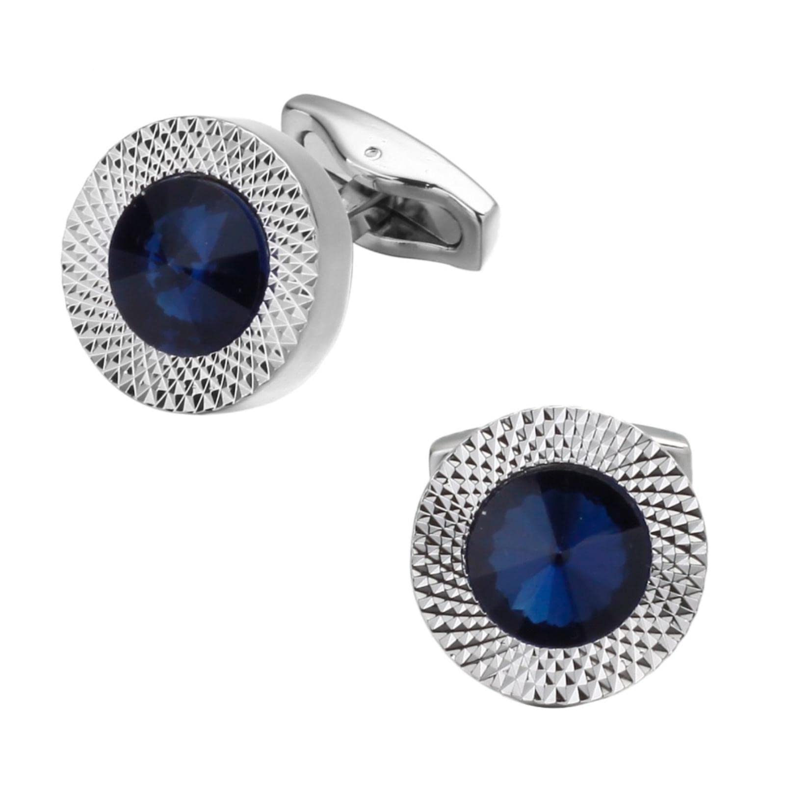 REXOUS 1 Pair Men Sea Blue Crystal Cufflinks - Perfect for Gifting Adult Men