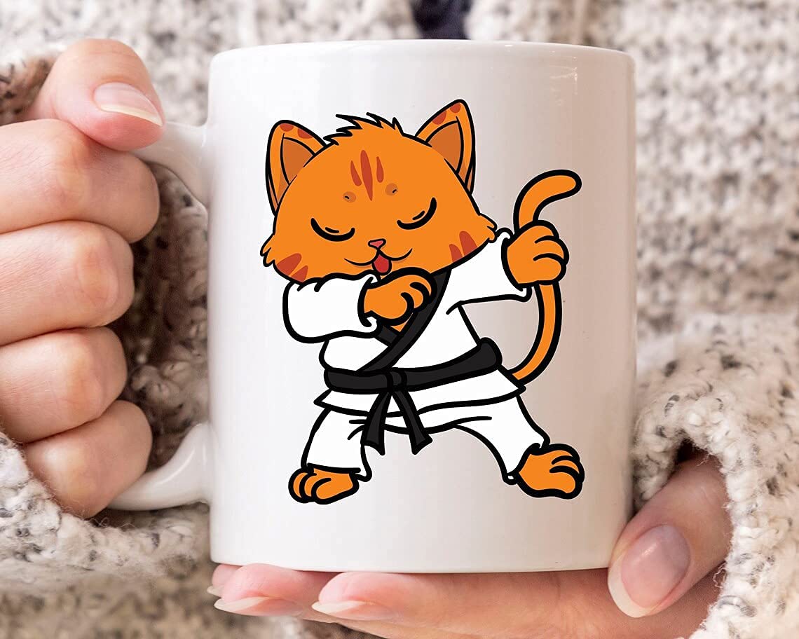 Buy GLOW Dabbing Karate Cat Mug, Cute Martial Arts Coffee Cup for 