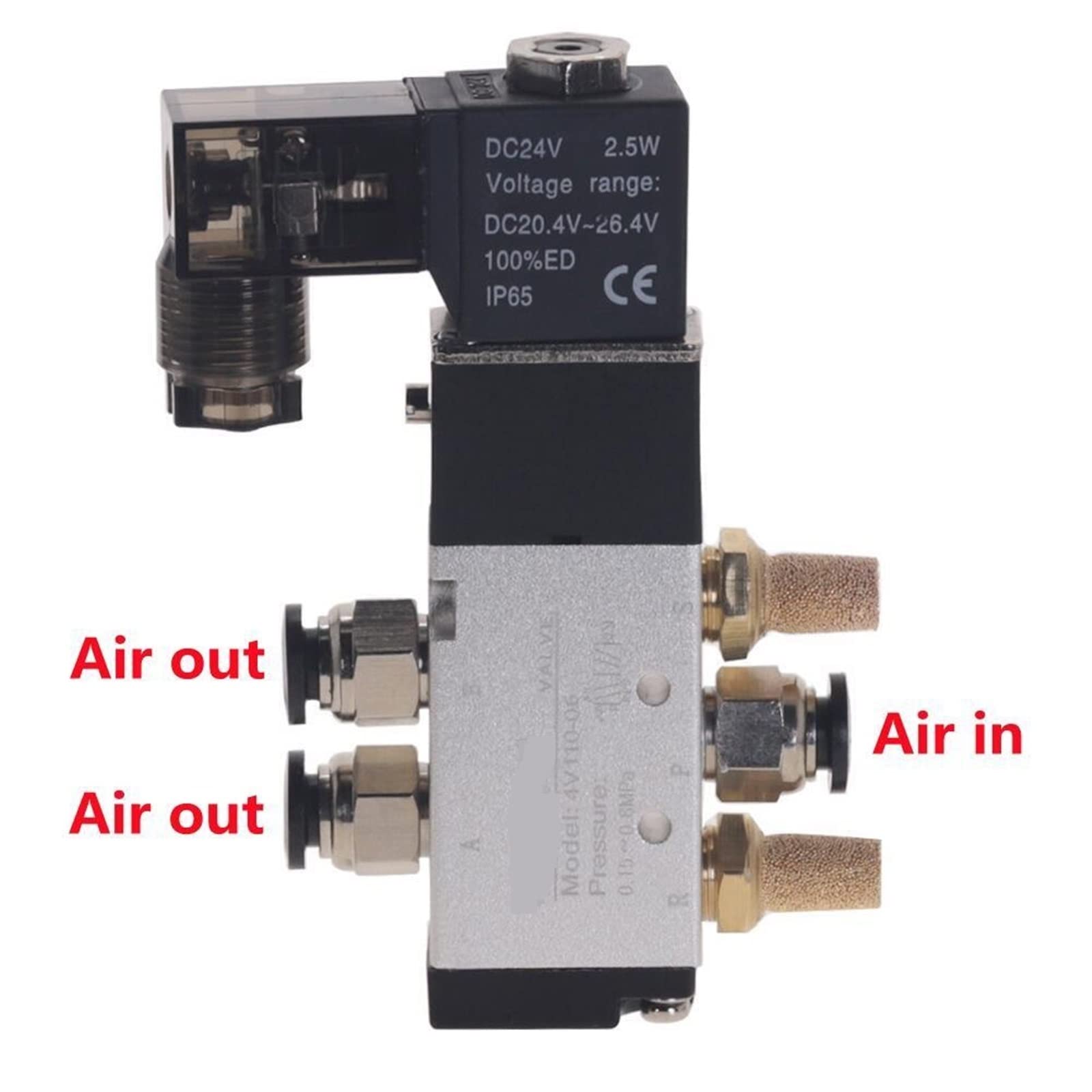 Zawór pneumatyczny Solenoid 4V110-06 5-drożny port 2-pozycyjny sprężarka powietrza 12 V, 24 V, 110 V, 220 V, 1 szt. (gwint 6 mm, AC220V)