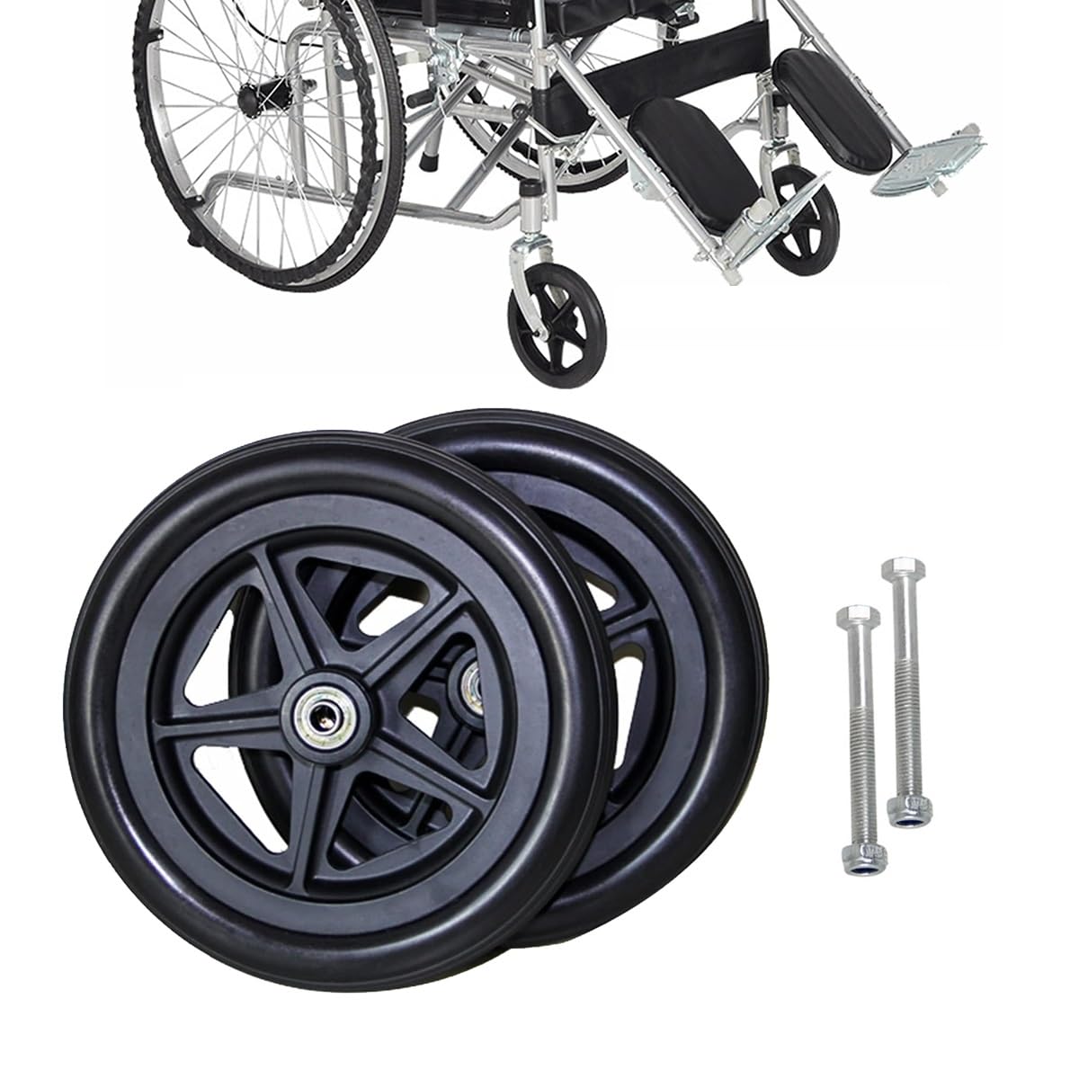generisch 140-200mm Solide Ersatzräder-2 Stück Ersatzrad Rollator Vorderräder Schwarz/grau Ersatzräder Abriebfest Deaktivierte rutschfeste Gummiräder Rollstuhlzubehör(Black,8in/19cm)