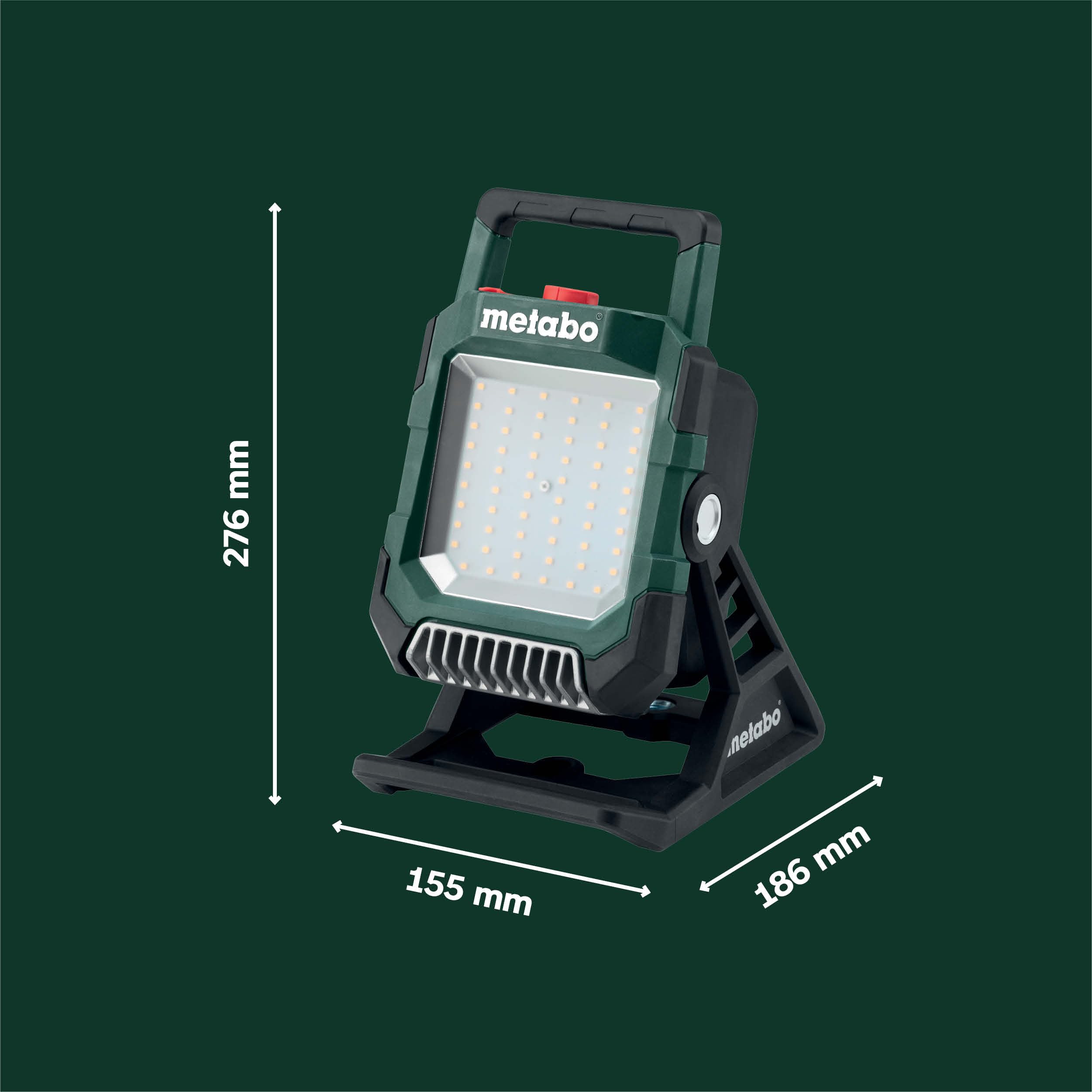 metabo Akku-Baustrahler BSA 18 LED 4000, 18 V Baustellenlampe, 4000 lm | IP54 Arbeitsleuchte mit Magnetfuss, USB-Port & 270 Grad Drehkopf, dimmbar, ohne Akku & Ladegeraet, CAS System kompatibel