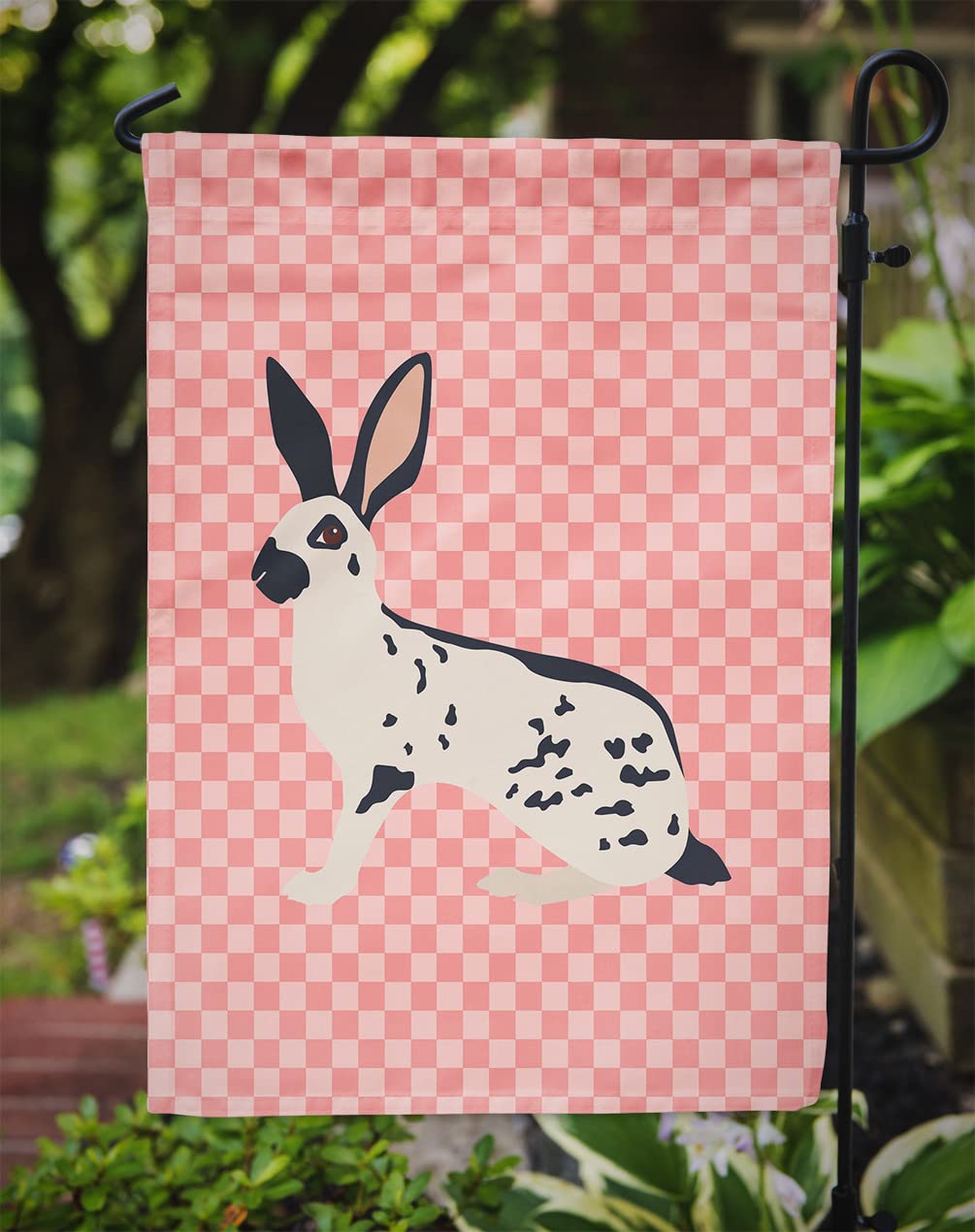 Caroline's Treasures BB7961GF English Spot Rabbit Pink Check Flag Garden Size , Small, multicolor
