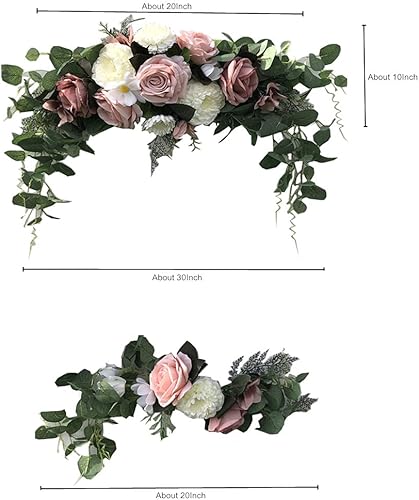 Miniatura 3 de Flores de arco de boda, juego de 3 guirnaldas florales decorativas de rosas blancas, hojas de eucalipto artificiales para cortinas transparentes,