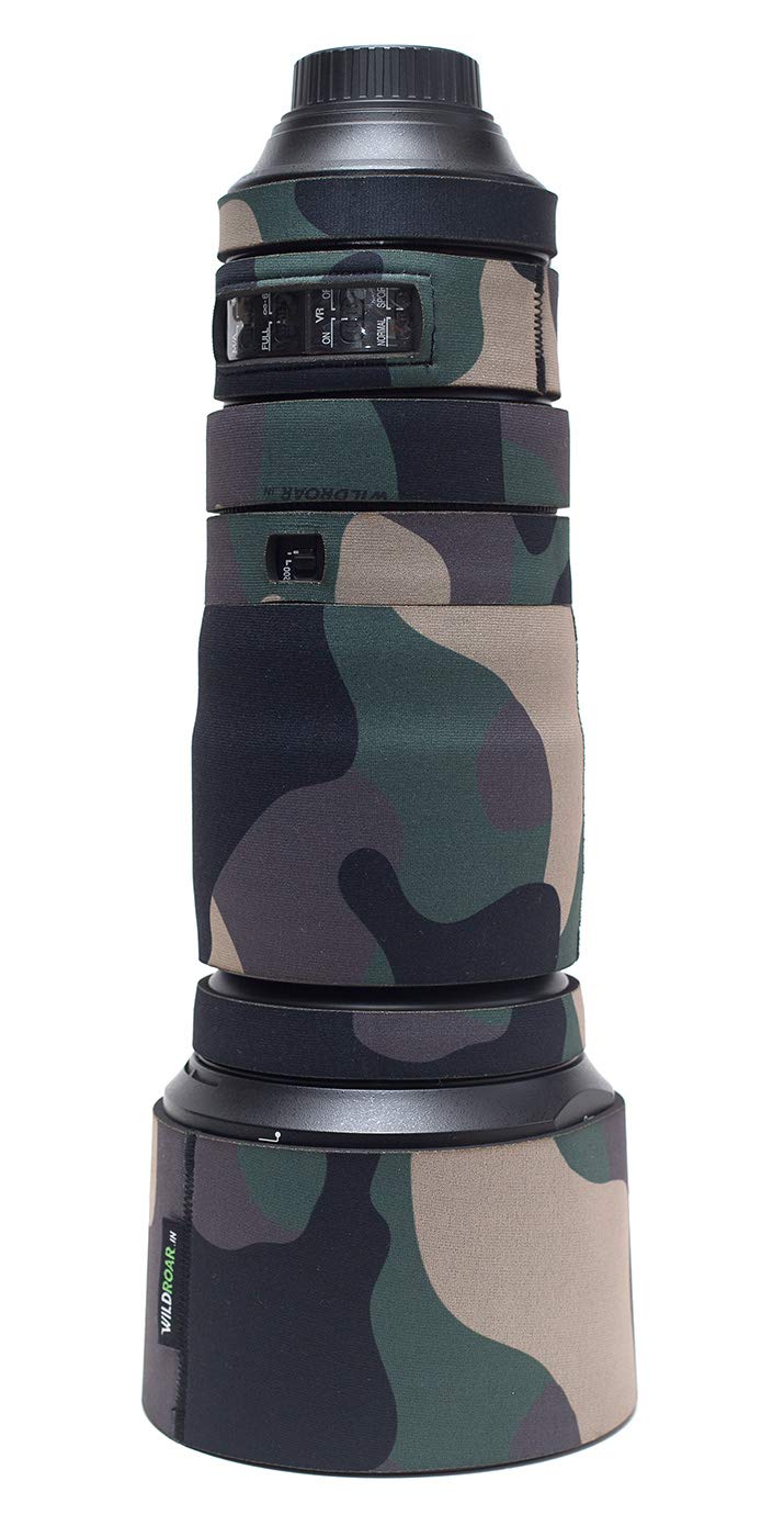 WildRoar Neoprene Wild Coat for Nikon Camera 200-500 Green Forest-with Free Barrel Coat