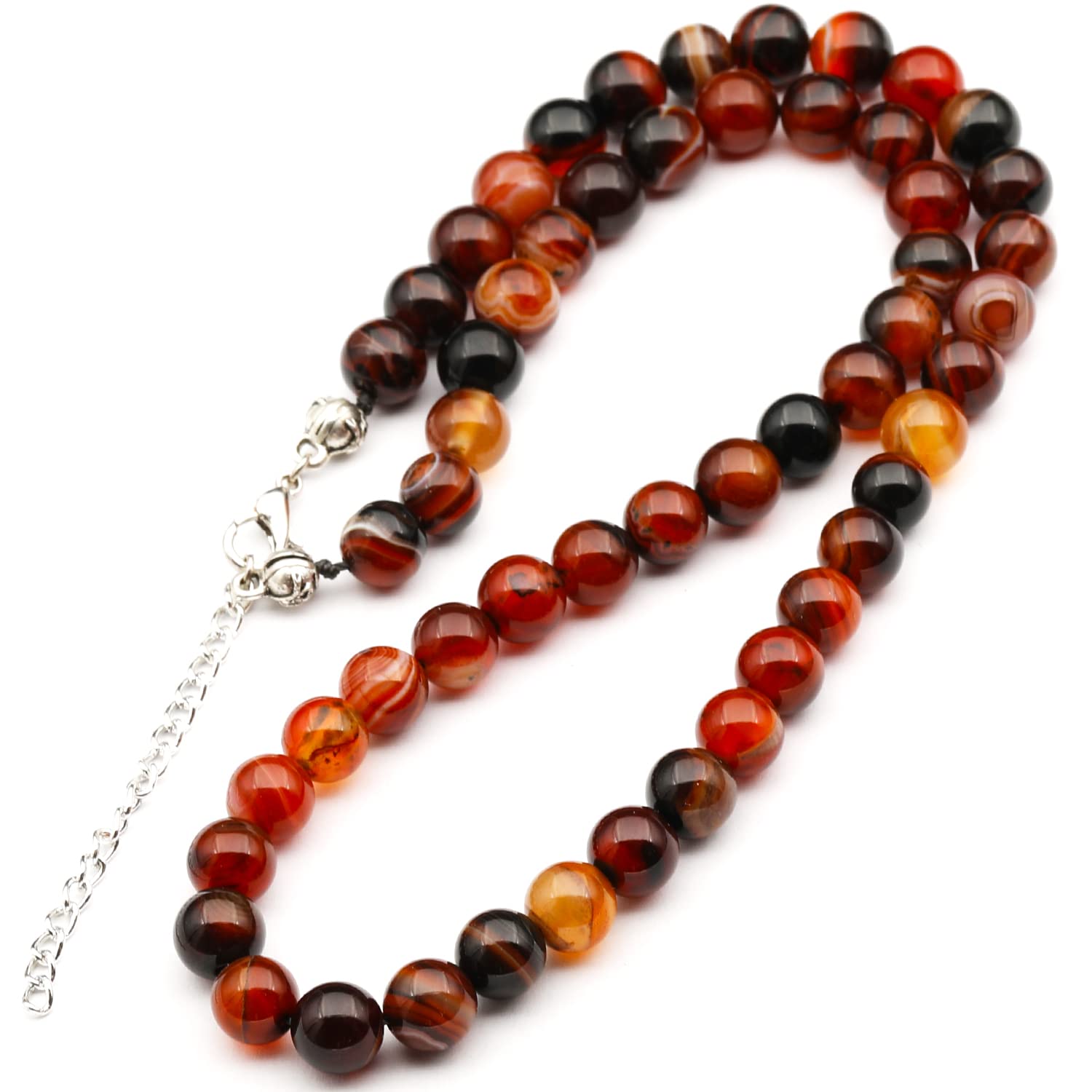 ElisaJewelryArt - Natural Carnelian Beaded Choker Necklace Genuine Gemstone Empowering Stone Clasp Closure Necklace Unisex Necklace (16.00, Carnelian)