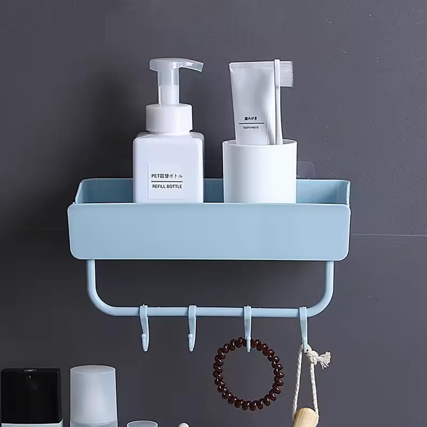 Kuber Industries Pack of 6 Bathroom Shelves | Kitchen Organizer with Hooks | Multipurpose Rectangular Wall Shelves | Self-Adhesive | Bathroom Corner Organizer | Storage Racks | DC-001BL | Blue (B0D1VKBVW8) Amazon Price History, Amazon Price Tracker