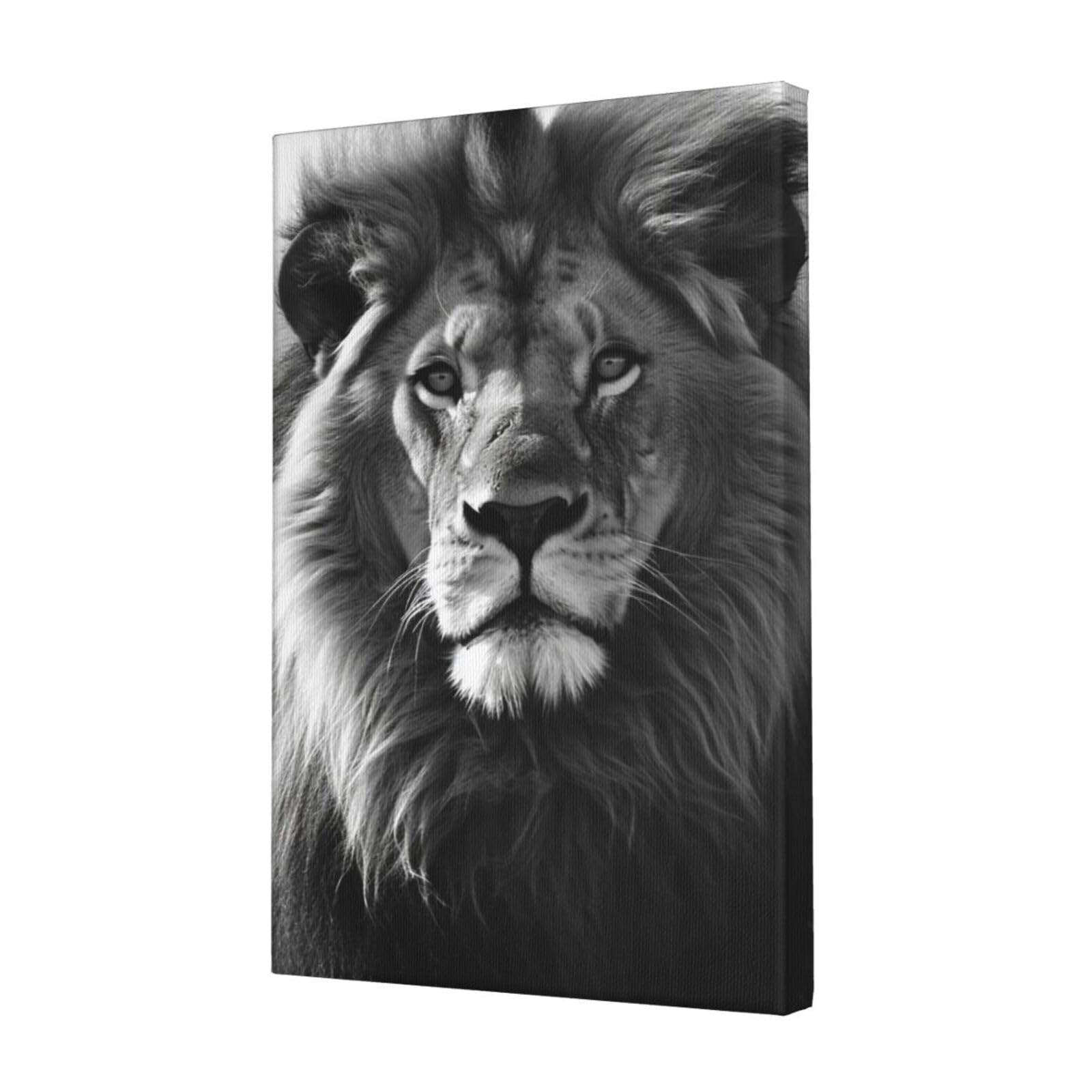 African lion black and white Canvas Wall Art for Living Room Wall Decor 12"x18" Modern Artwork Painting Pictures Hanging Canvas Prints Aesthetic Wall Art for Bedroom Bathroom Office Wallart Decor