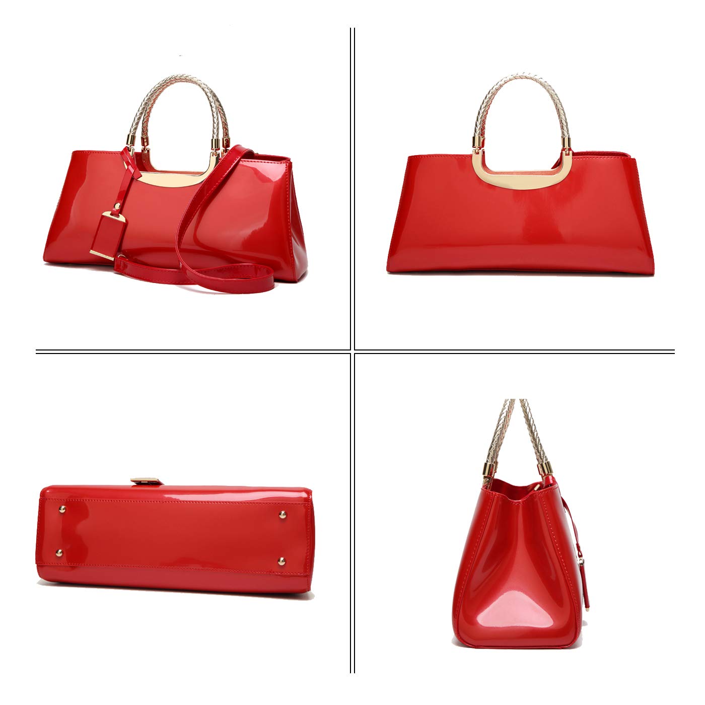 Borsa a mano con Tracolla Manici Intrecciato da Donna in Pelle Verniciata PU Borse a Spalla per Signora