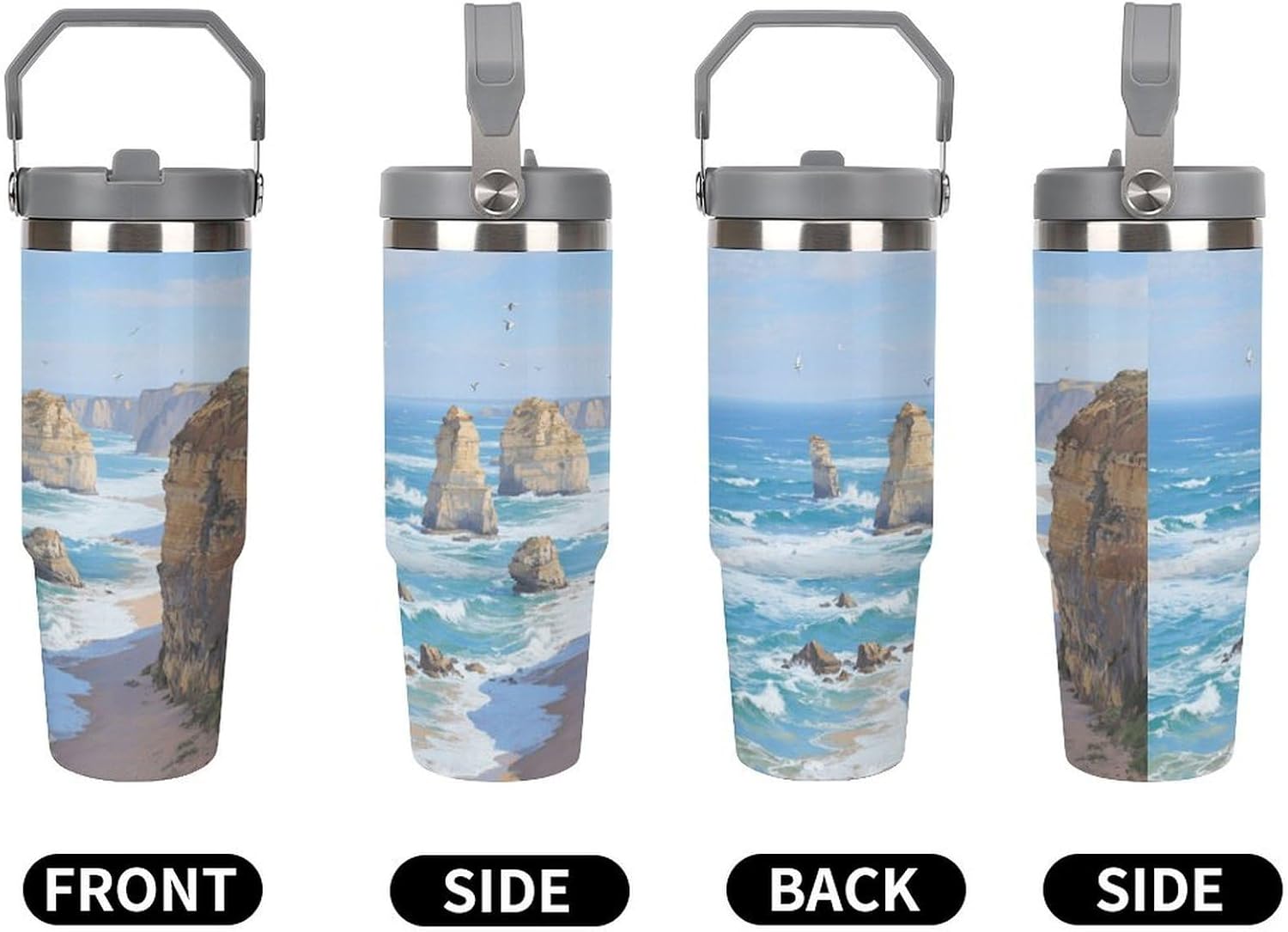 30 Oz Insulated Mug with Handle Lid And Straw Twelve Apostles Pattern Large Metal Sports Bottle Great for Gifts Parties Office Coffee
