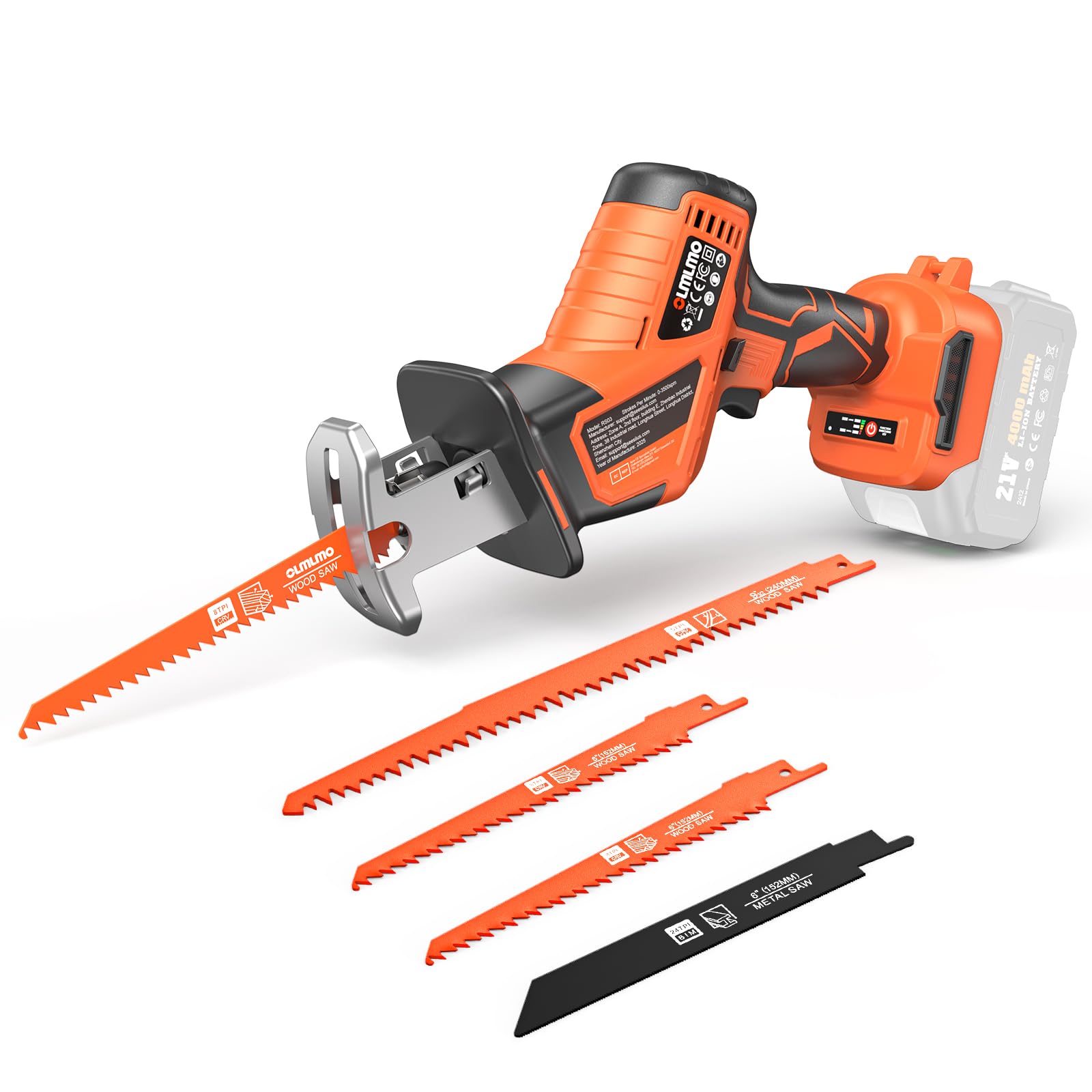 Sierra Sable para batería Makita de 18 V, motor sin escobillas de bajo ruido de 3500 SPM, 4 hojas de sierra, luz LED, ligera, para madera, metal y plástico, para aficionados al bricolaje (sin batería)