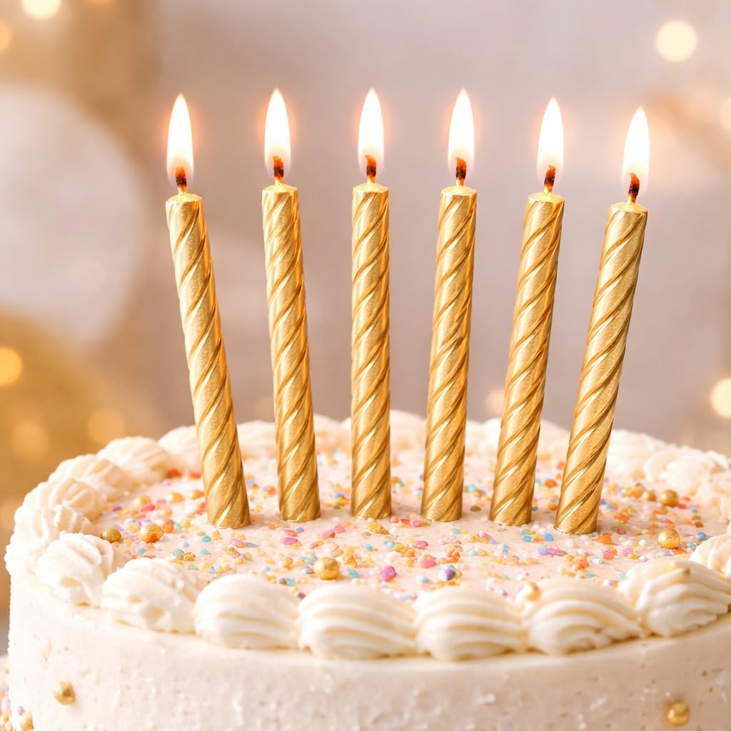 Wanna Party Pack of 12 Swirl Candle, Gold | Twisty Birthday Candle for Cake | Long Golden Candles for Decoration for Birthday | Baby Shower, Wedding Party and Cake Decoration