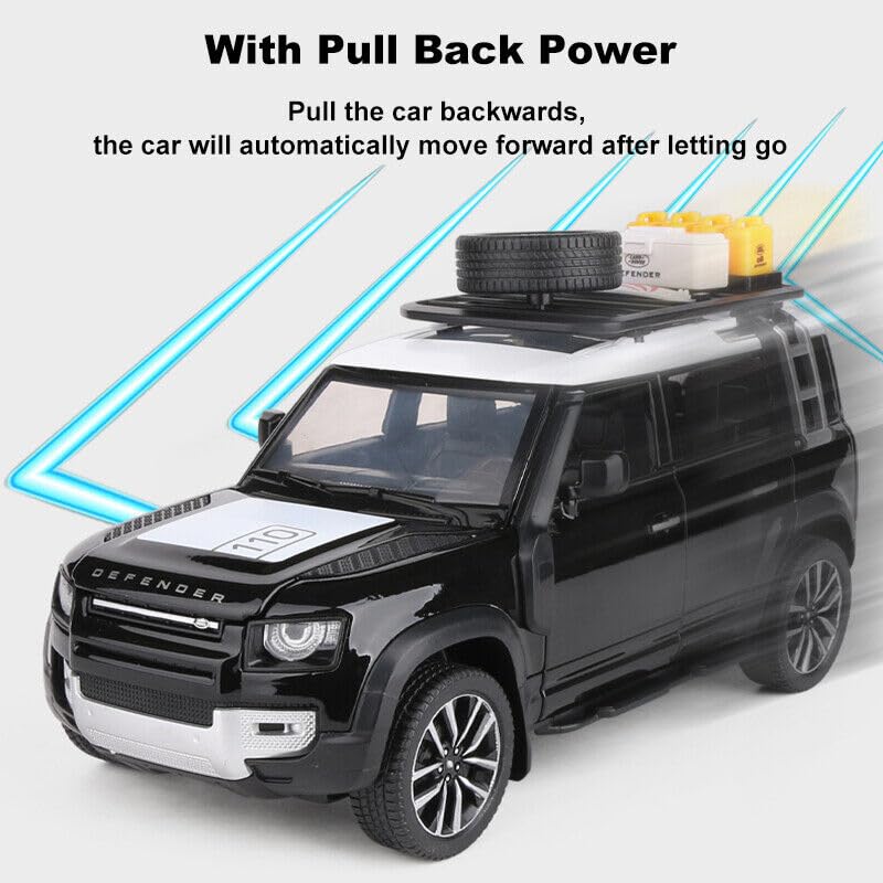 Image of Magicwand Die-Cast Zinc Alloy 1:24 Scale Defender Camping【Large 】 with 6 Openable Doors,Lights & Music【Panther Black】【Pack of 1】