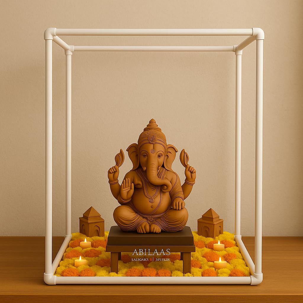 Treewing White Cube/Cuboid DIY Mandap Tent For Ganesh Mandapam Stand Ganesh Chaturthi, Janamshtami Backdrop Frame for Pooja and Festivals Home Decor Cubical for Durga Pooja, Ganesh Chaturthi (16X16X20 Inch Cuboid)-image-7
