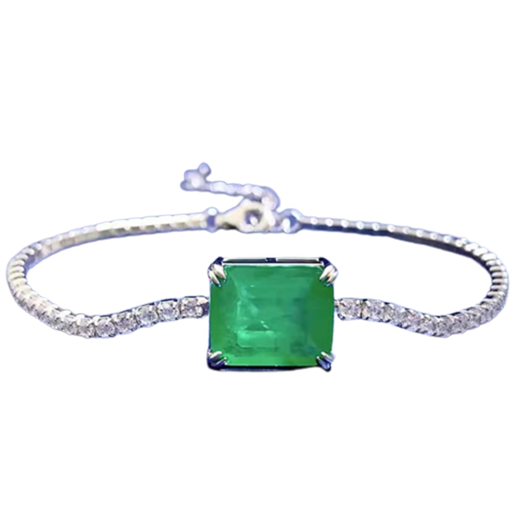 YNIYUJKL Jewelry For Women, S925 Silver Moissanite Diamond Inlaid Square Cut Emerald Bracelet, Green Gemstone Bracelet For Women,Green