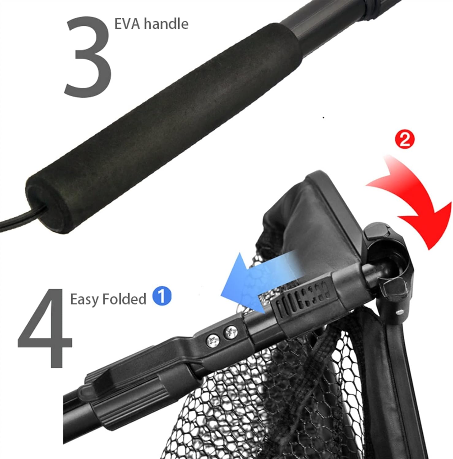 Fishing Accessories- Foldable Floating Fishing Net Rubber Coated Dip Net with Drop Rope Portable Telescopic Pole Fishing Equipment,Fishing Landing Net,Easy Catch & Release