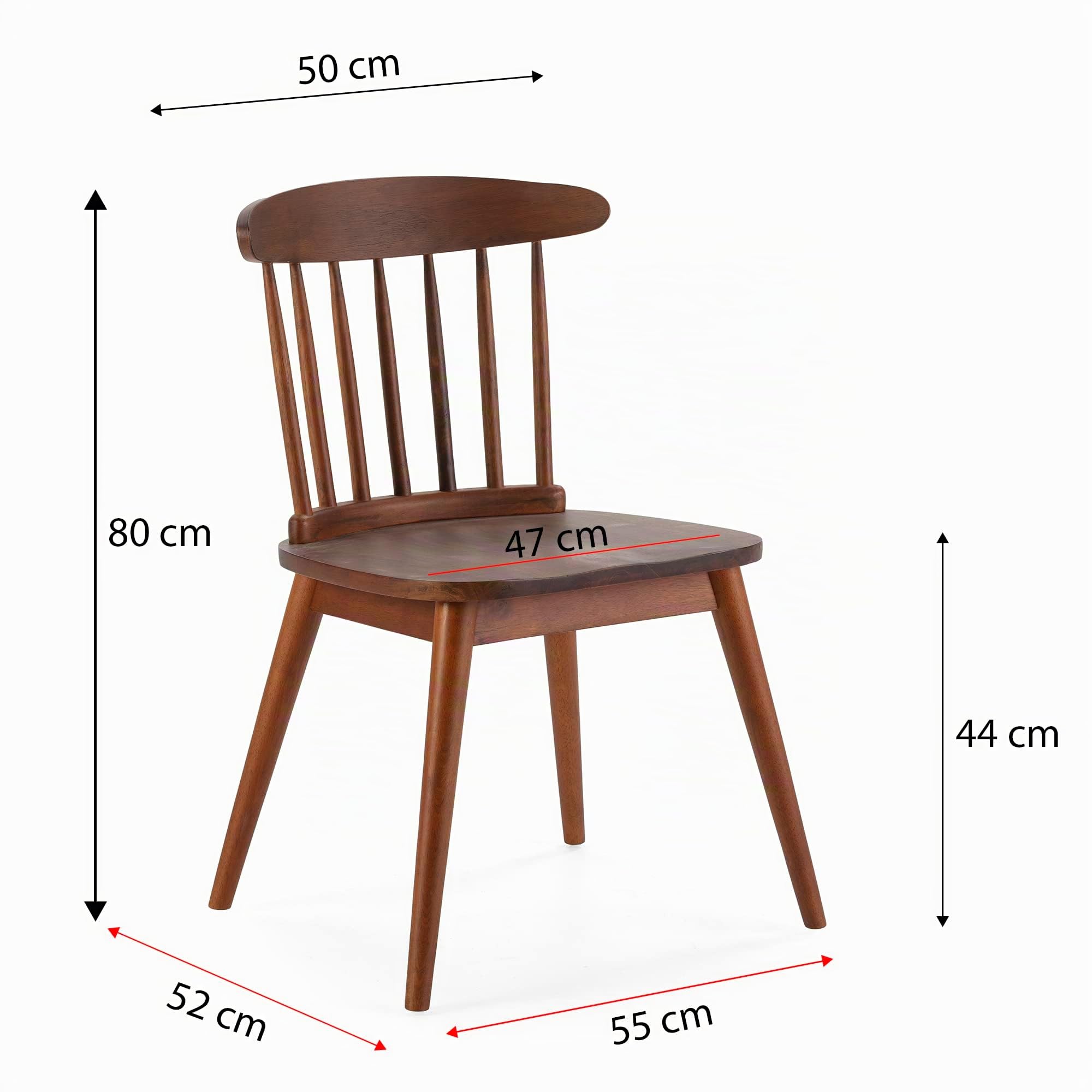 HOMN LIVING Pack 2 sillas Ben Color Nogal, Madera Maciza, 55 cm (Ancho) 52 cm (Profundo) 80 cm (Alto)