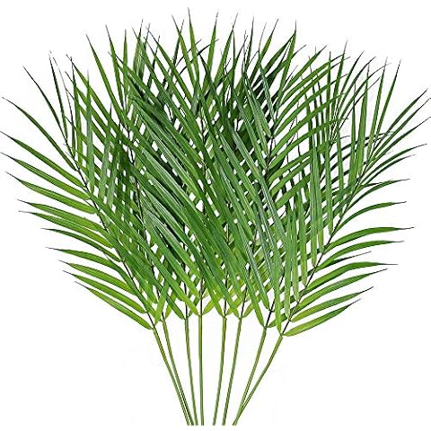 8 Pcs Artificial Areca Palm Leaves Stems Greenery Tropical Palm Tree Leaves Plants Faux Monstera Leaves for Palm Sunday Floral Arrangement Hawaiian Luau Jungle Beach Wedding Party Cover