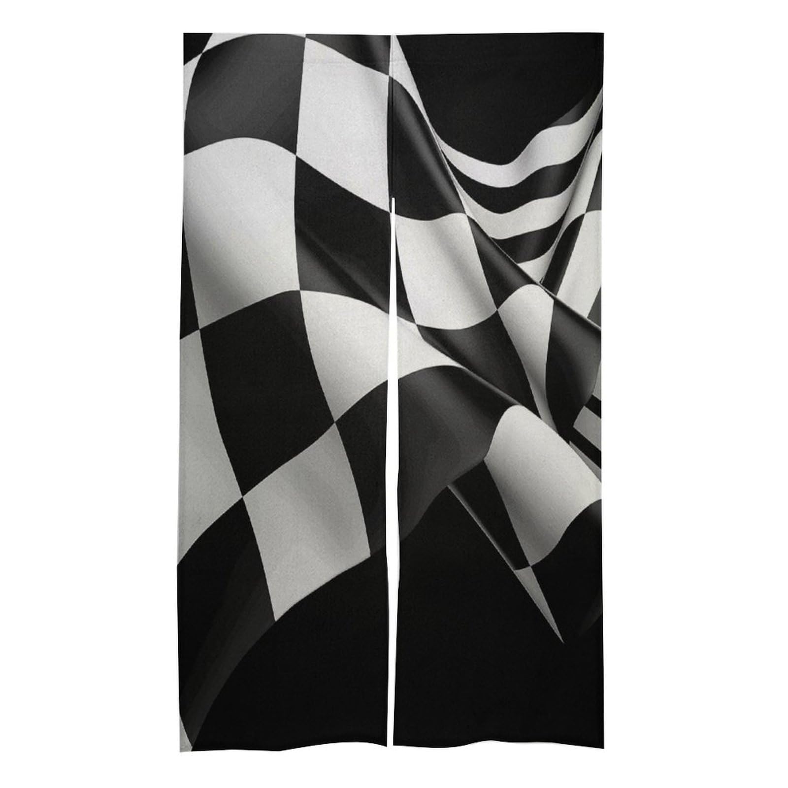 VstaDank Black White Formula Checkered Flags Pattern Noren Doorway Curtain Printed Window Treatment Door Tapestry Chinese Traditional Doorway Curtain Long Type Door Tapestry for Home Decoration