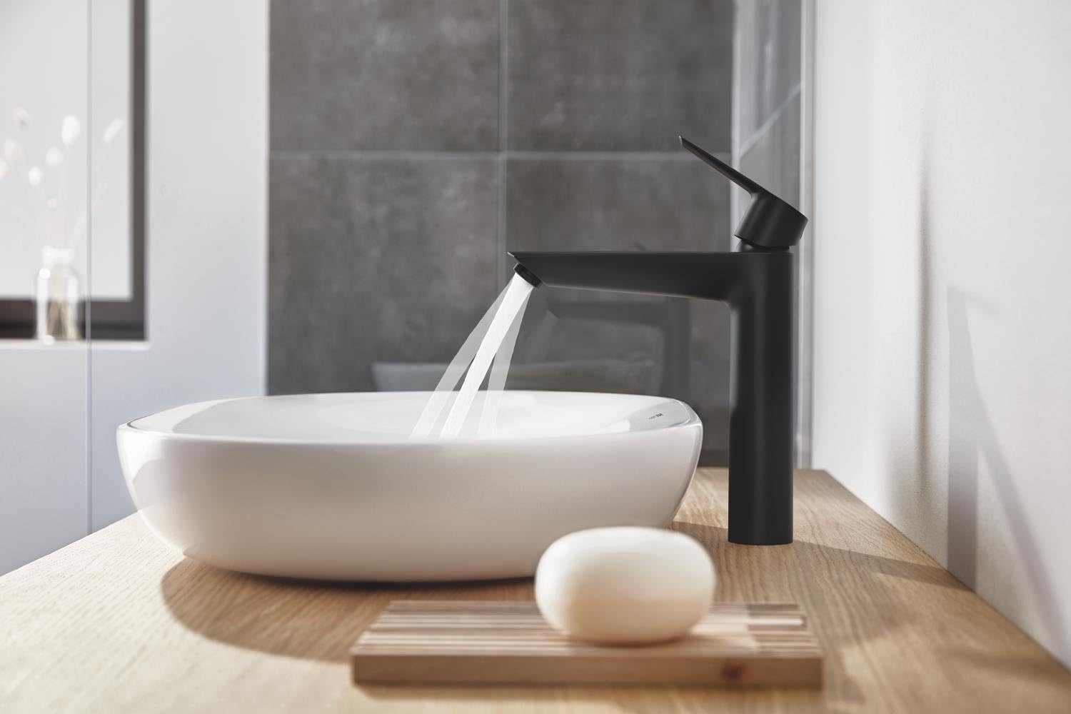 GROHE Start Grifo de Lavabo Alto para Lavabos Exentos con Válvula Click-Clack (Talla XL, Cartucho Cerámico 28mm, Ahorro Agua/Energía, Conexión 3/8", Montaje QuickTool), Negro Mate, 241652433