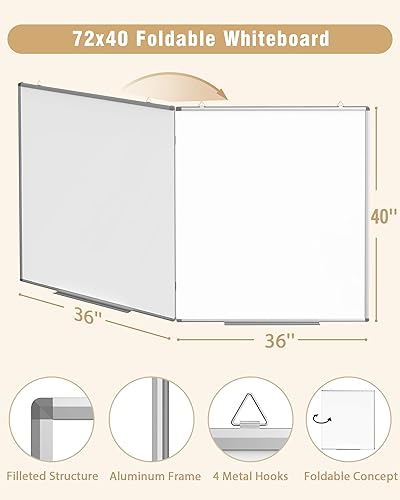 Miniatura 4 de Pizarra blanca magnética grande de borrado en seco de 72 x 40 pulgadas, tablero extraíble para colgar en la pared con 4 bolígrafos y 1 borrador seco