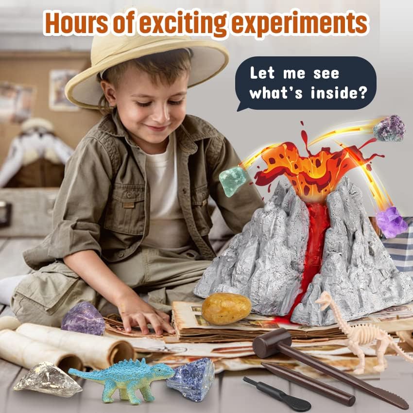 Miniatura 6 de Kit de ciencia de volcán erupción y kit de excavación fósil de dinosaurio - Proyectos STEM para niños de 6 a 8 años de edad 8 a 12 años, juguetes