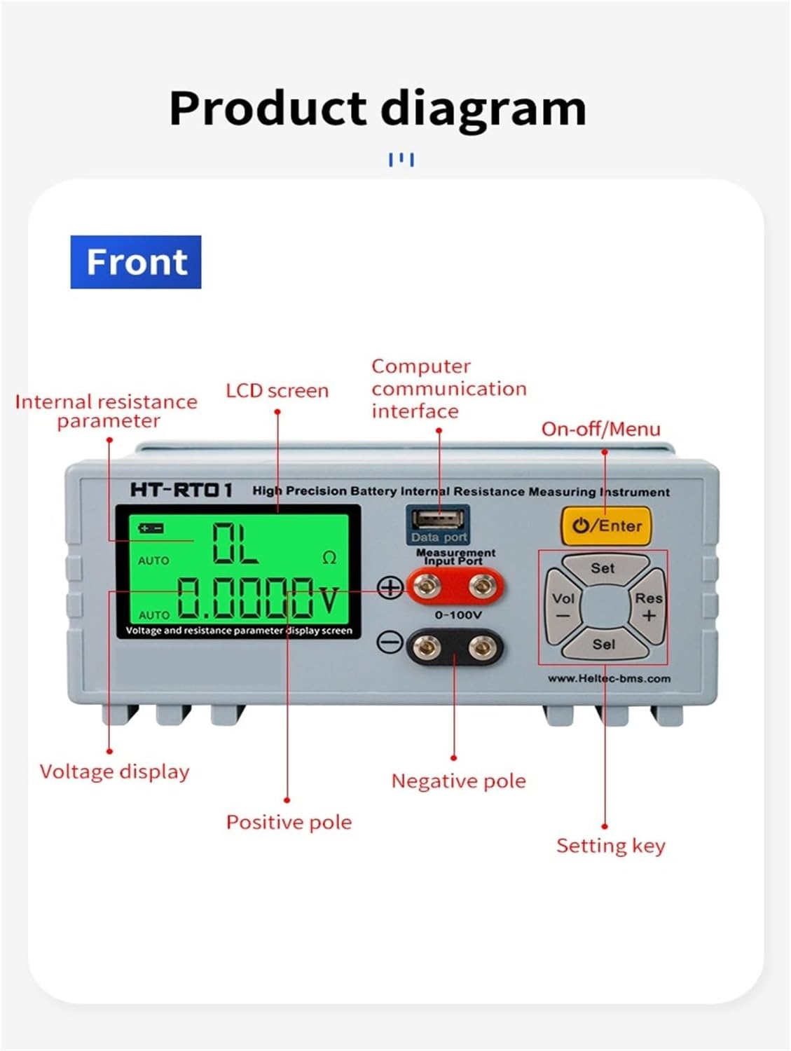 Battery Tester, High Precision Lithium Battery Pack Internal Resistance Tester Instrument/Voltage Tester for Battery