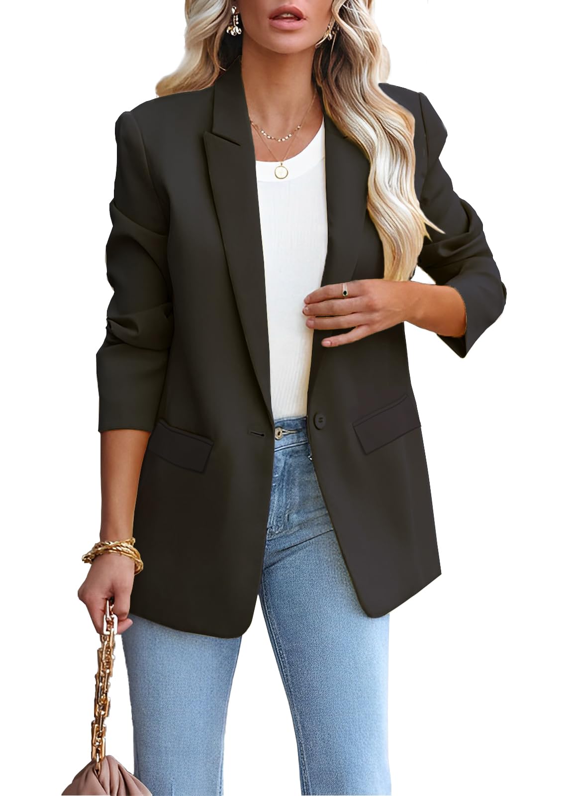 LCRRRN Womens Casual Loose Blazers Long Sleeve Pockets Work Office Jacket Blazer Suit