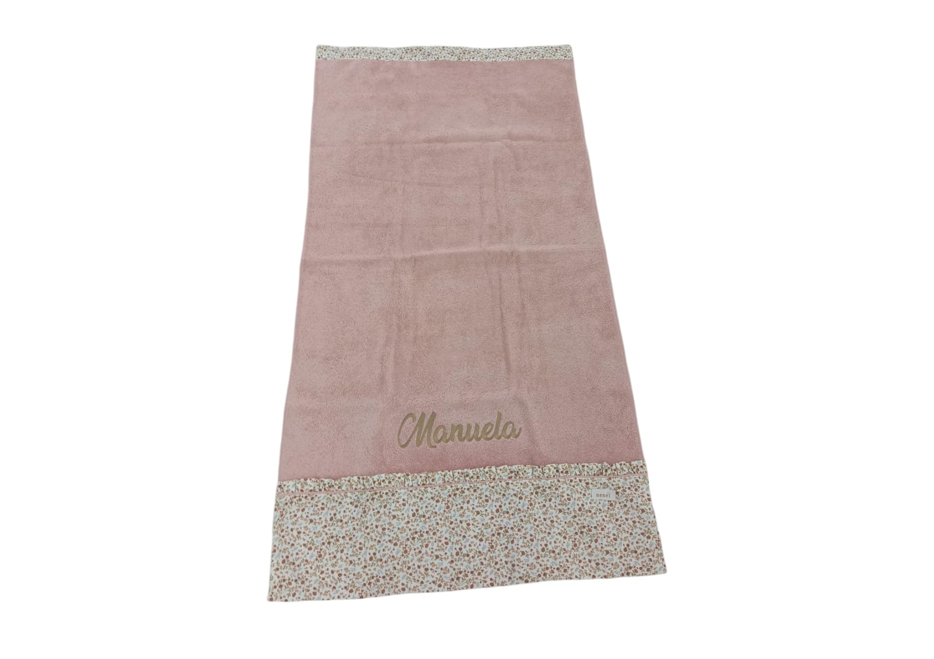 Capazo Mimbre, Toalla de Playa, Bolsa bañadores Personalizado para niña - Conjunto piscina infantil con nombre - 3 piezas (Flores Liberty/Rosa Maquillaje)