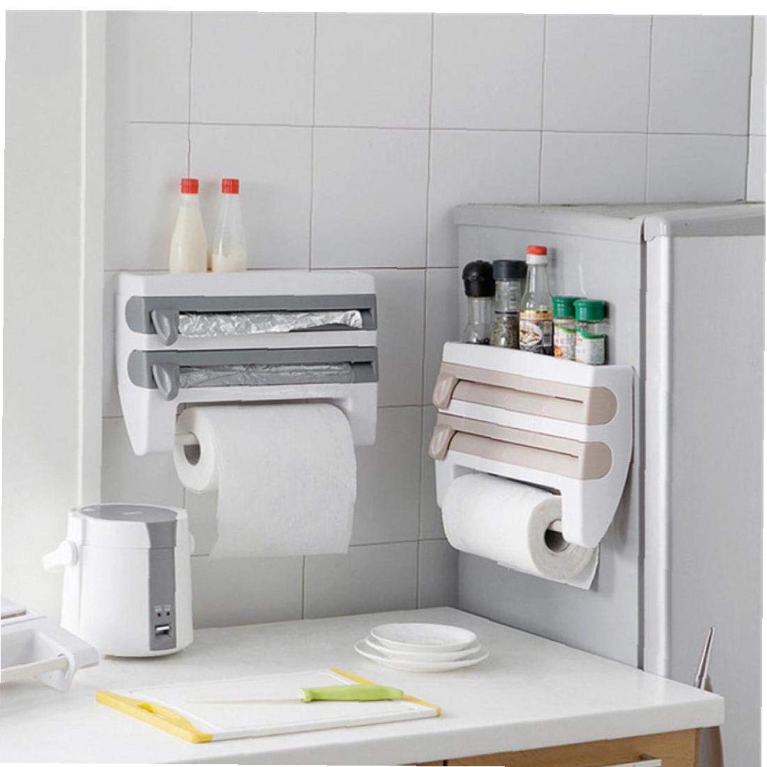 Angoter Plastic Refrigerator Cling Film Storage Cutting Rack Wrap Cutter Tin Foils Paper Towel Holder Kitchen Shelf Hang Holder Random Color