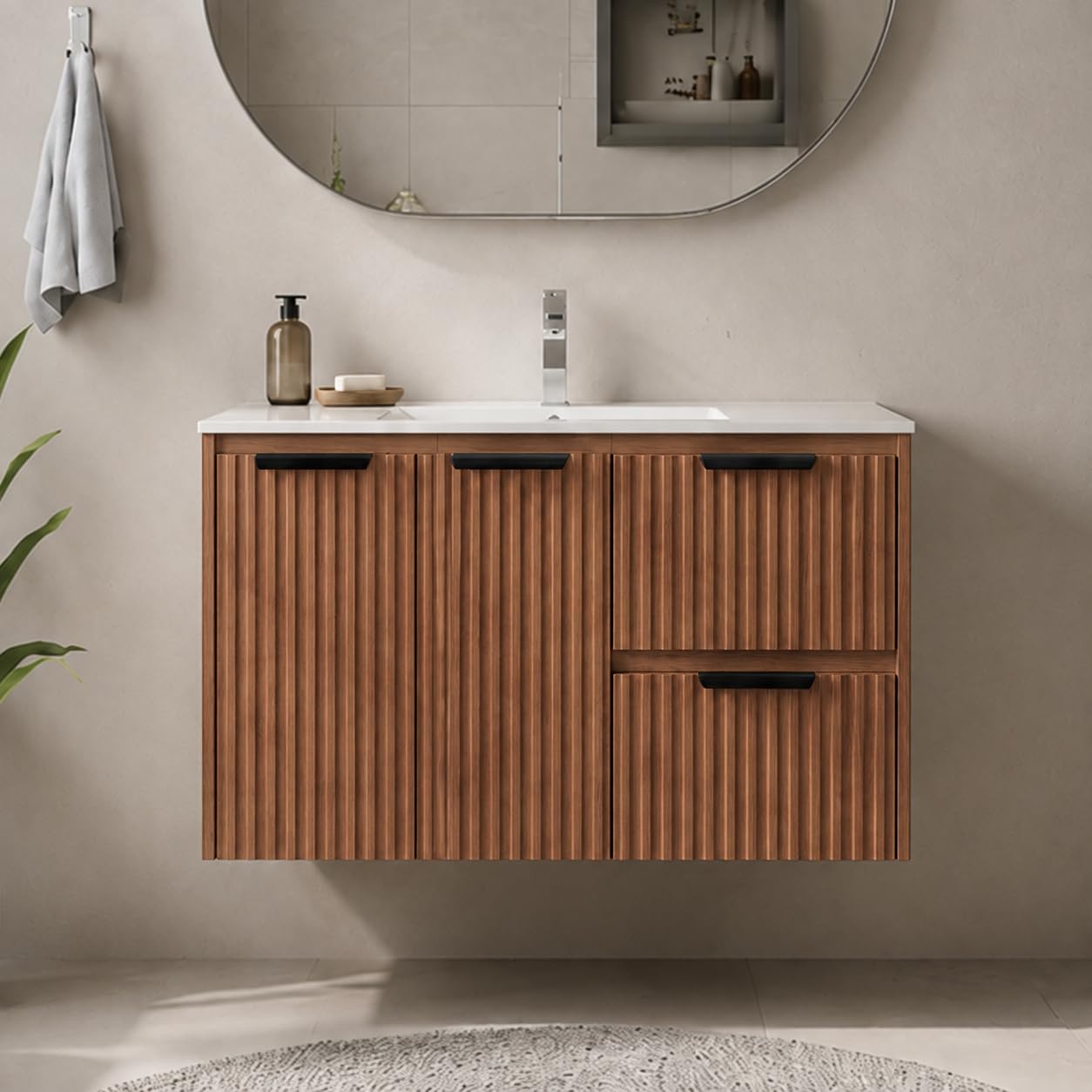 36" Floating Bathroom Vanity with Sink, Wall-Mounted (Oak)