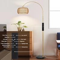 Rayofly Arany Ívelt Állólámpa Rattan Lámpaernyővel - Modern Boho Padlólámpa Távirányítóval, LED Izzóval, Alkalmazásvezérléssel, Fényerőszabá 6