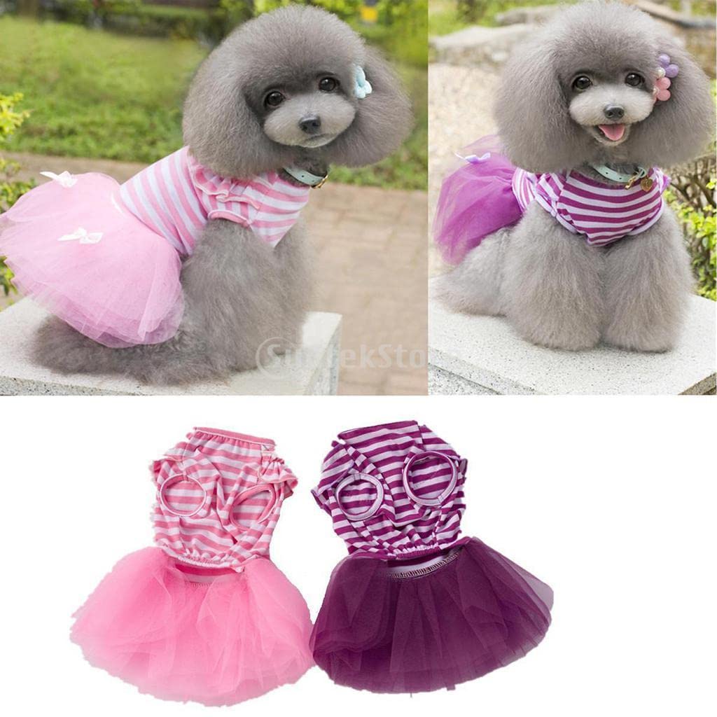 MERISHOPP Cute Small Puppy Pet Dog Stripe Bow Lace Skirt Princess Dress  Purple-M| Dog Supplies