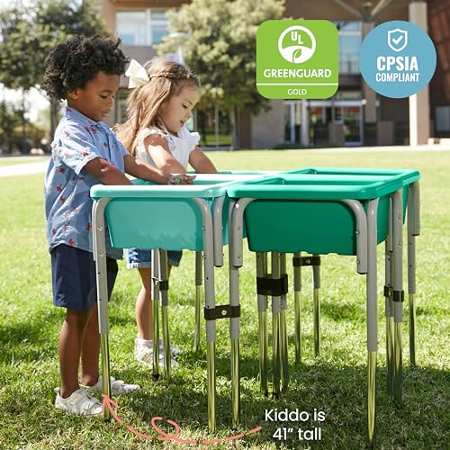 Image of ECR4Kids 4-Station Sand and Water Adjustable Play Table, Sensory Bins, Seafoam /Emerald