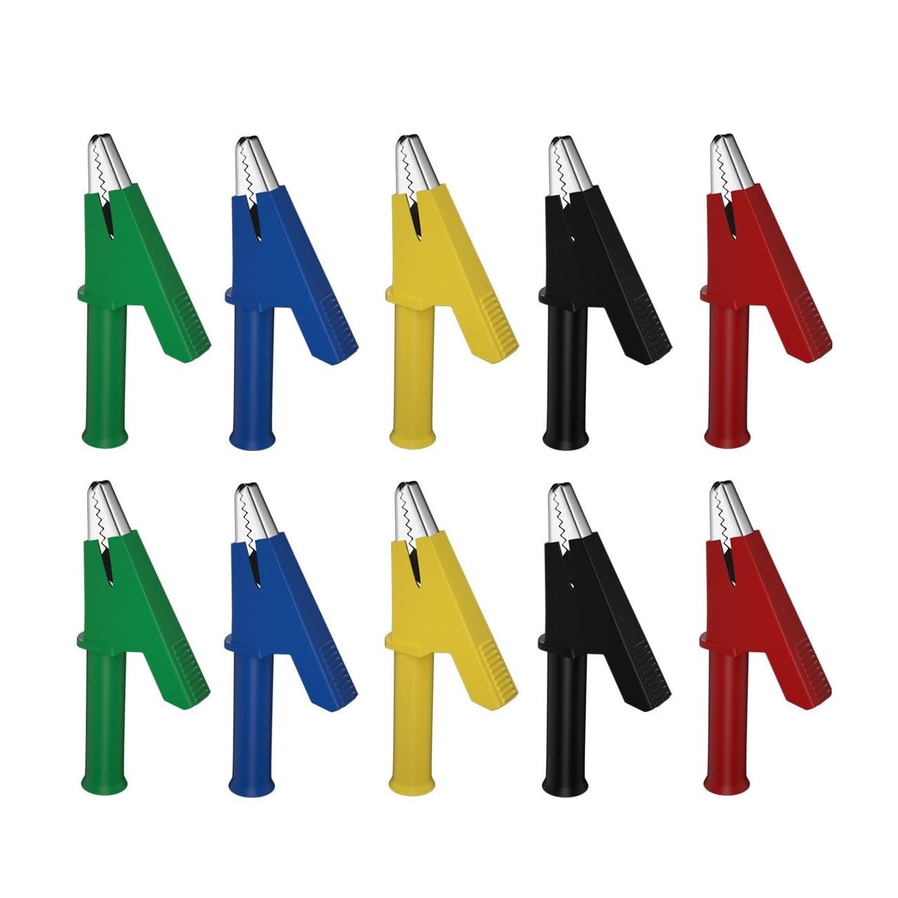 10pcs Insulated Safety Alligator Clips Test Leads - 380V 20A 4mm Banana Jack, 5 Colors, 10mm Jaw Opening for Multimeter Electrical Testing