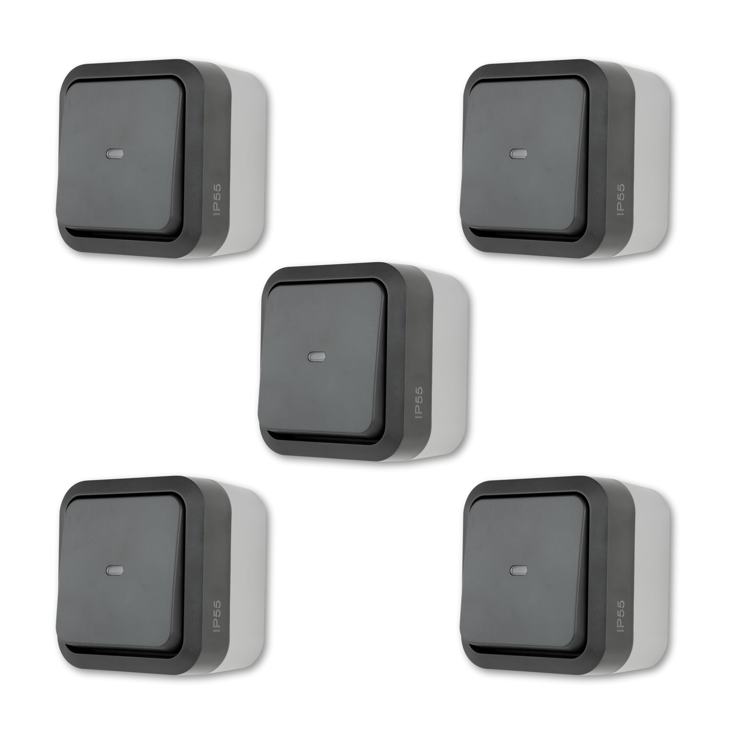 Interruptores IP55 REV AquaStorm para lavaderos garajes y terrazas modernas en pack de 5