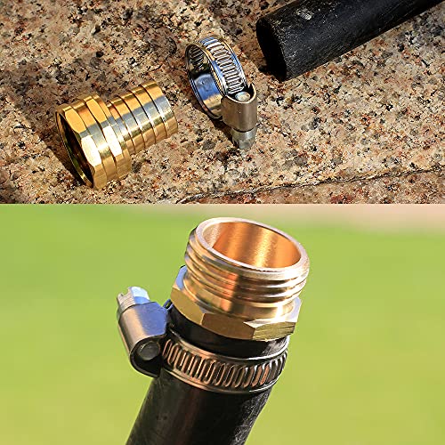 Image of Solid Brass Garden Hose Repair kit Connector with Stainless Steel Clamps, Male Adapter /Female Garden Hose Swivel Fitting (3 /4 inch Barb x 3 /4 inch Female -2 Sets)