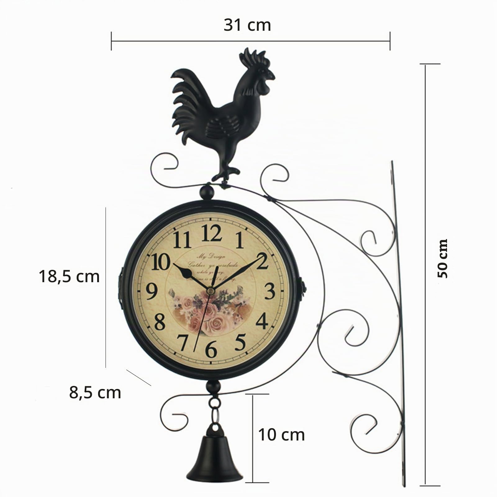 Syfunlv Bahnhofsuhr,Doppelseitige Retro-Uhr, Runde Antike Wanduhr, Nostalgie wasserdichte Wanduhr, Bahnhofsuhr im Eisendesign mit arabischen Ziffern,für Bahnhof Korridoren Gärten Wohnzimmer (Style 4)