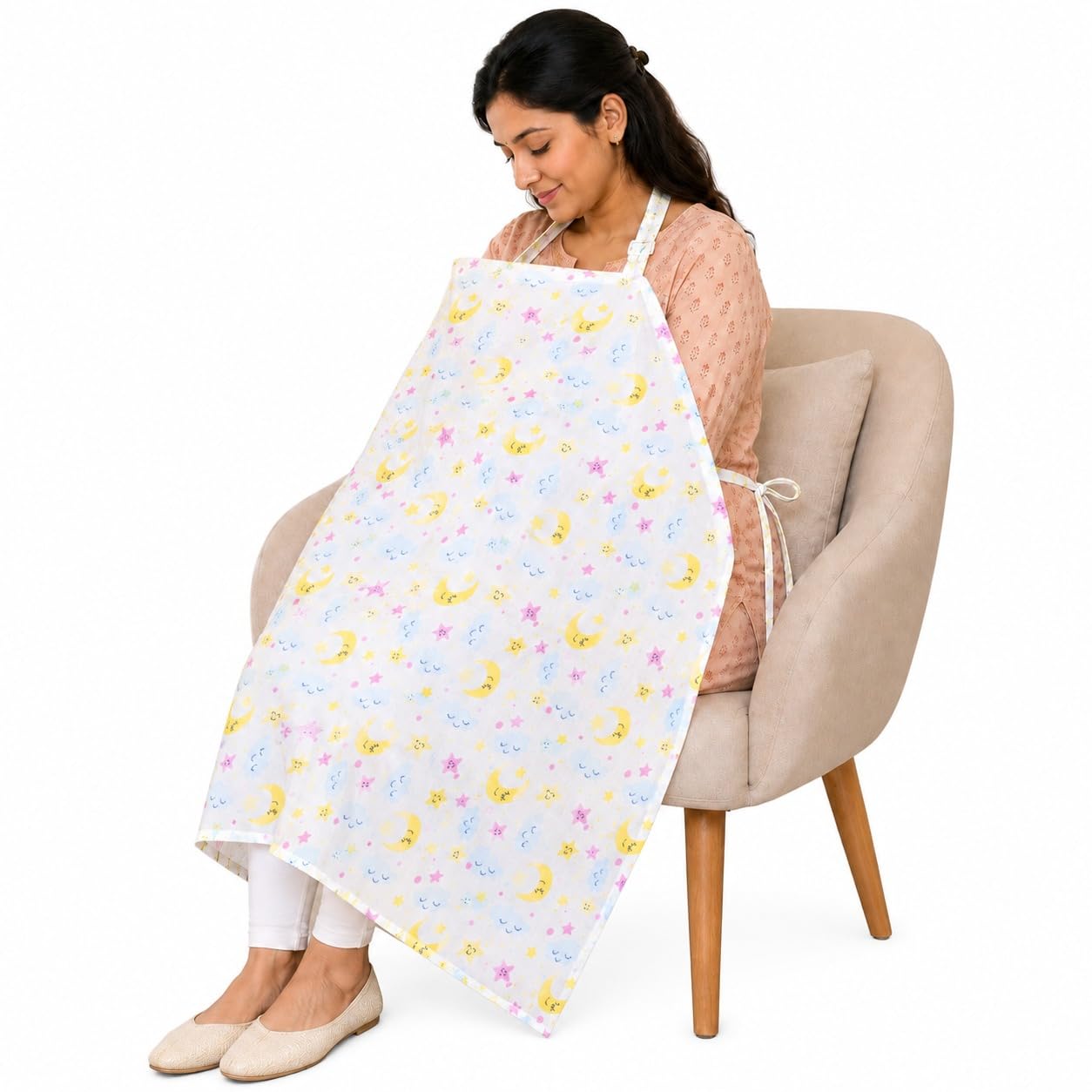 Motherly Nursing Cover for Breastfeeding ? Soft, Breathable Feeding Apron for Mom, Multi-Use Feeding Cover & Scarf-Blue Cloud Print-image-17
