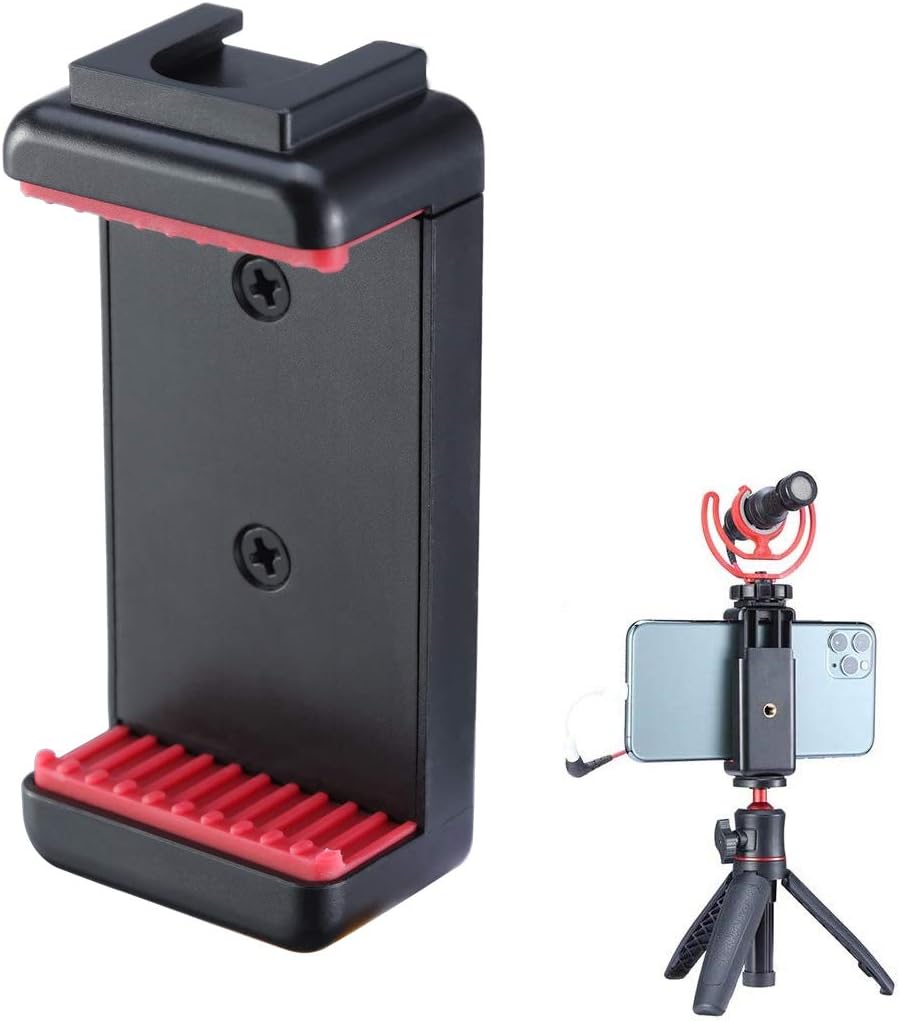 ST-07 Phone Tripod Mount with Cold Shoe Mount for Microphone LED Video Light 1/4'' Tripod Screw for iPhone 11/Pro/Pro Max XS Max XR X 8 7 Plus Samsung Galaxy OnePlus Google Pixel Vlog Vlogging