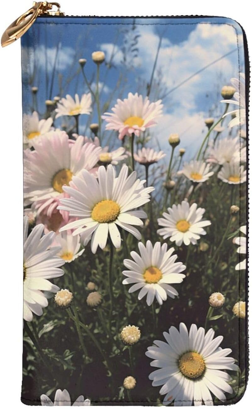 Beautiful Daisies Women's Wallets Ladies Credit Card Holder Slim Thin Leather Clutch Cell Phone Handbag for Women