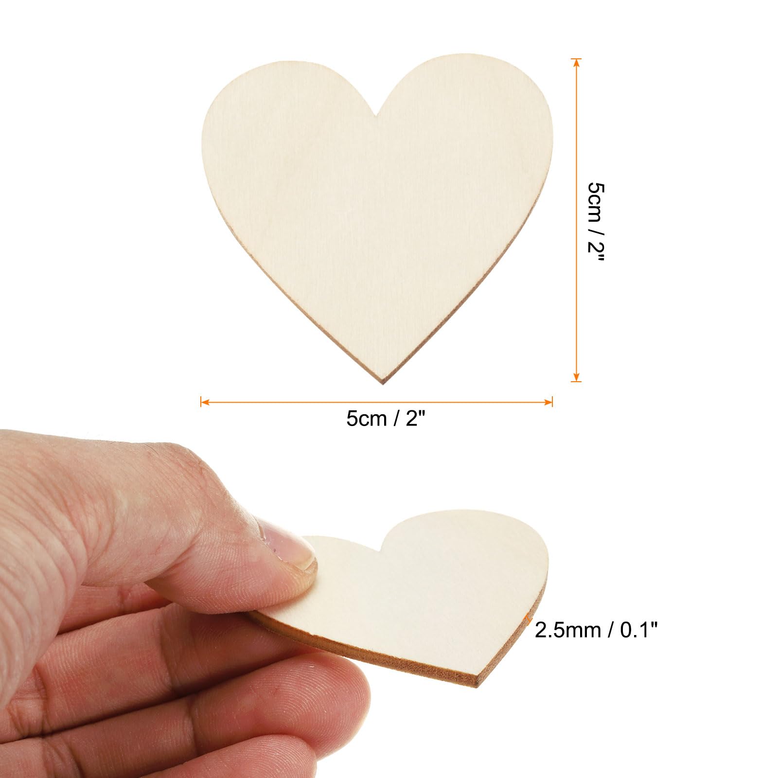 HARFINGTON 50 piezas de madera sin terminar con forma de corazón de 2 x 2 x 0.12 pulgadas, azulejos de madera en blanco para manualidades, pintura, posavasos, decoración del hogar