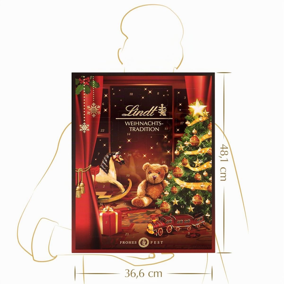 Lindt Calendrier de l'Avent 2024 au chocolat traditionnel 2024, 253 g, 24 chocolats et chocolats différents, cadeau au chocolat pour la période de Noël