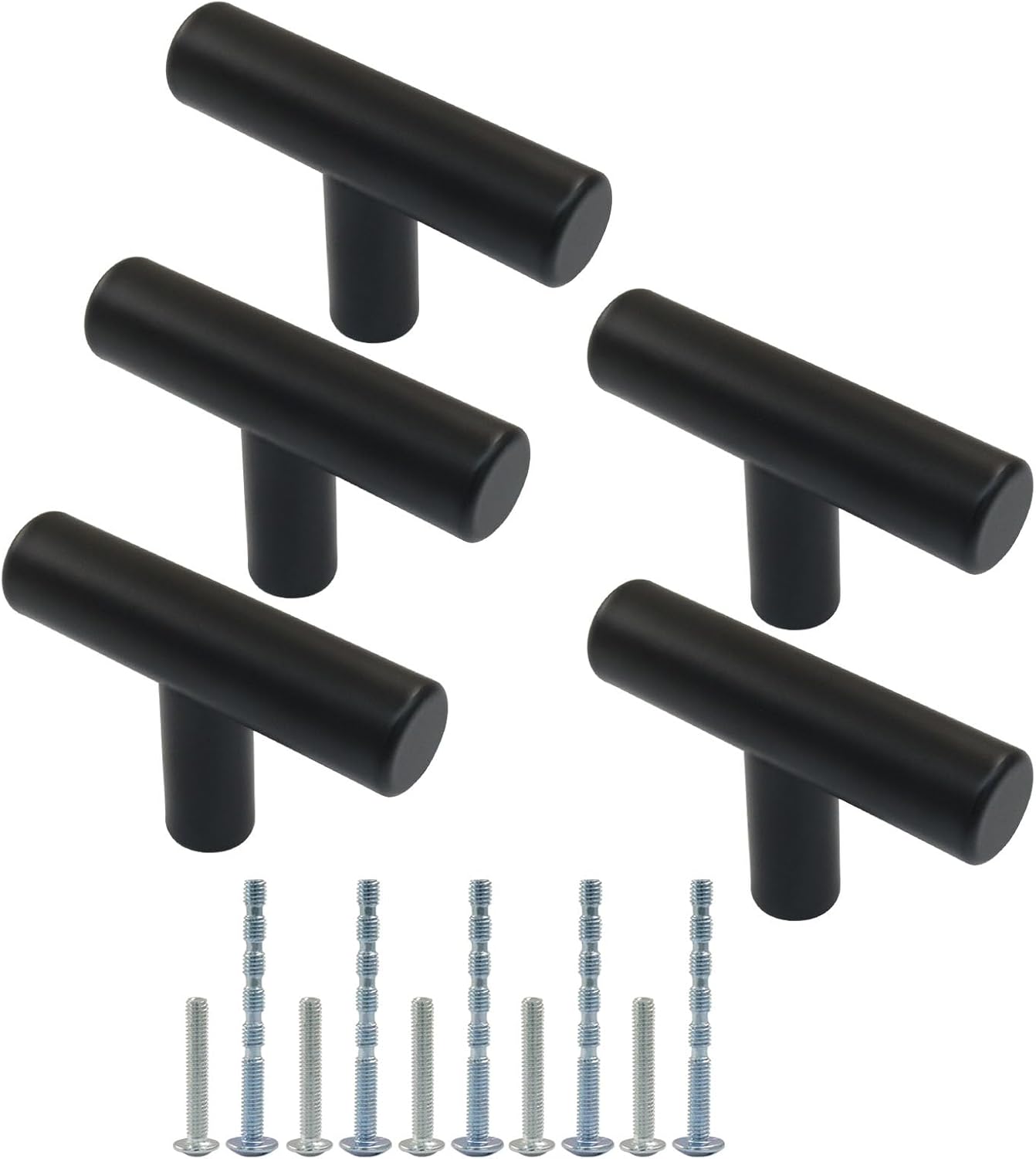 Murtenze 5 Pack Matte Black Cabinet Knobs, Stainless Steel Drawer Knobs Single Hole Dresser Knobs, 2 Inch Cupboard Handles for Kitchen, Bathroom Cabinets, Dressers