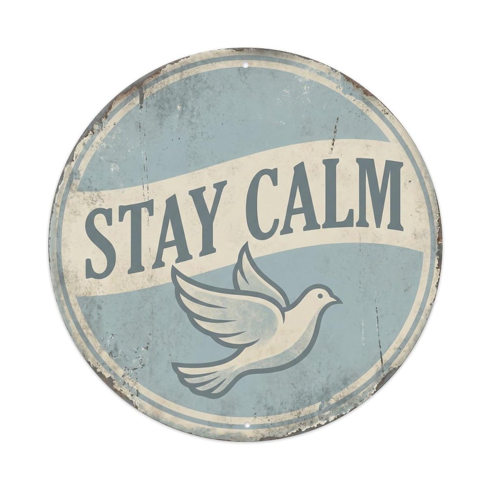 Yrnq Vintage Style Stay Calm Classic Bedroom Accessory Retro Slogans Vintage Metal Tin Sign Plaque Wall Decor For Cafe, Club, Garden Round Metal Poster 8X8inch