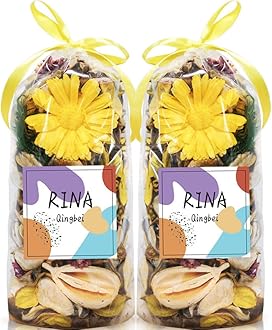 Qingbei Rina Potpourri Bags,Yellow Potpourri Bowl Filler,Lemon Scented Decorative Potpourri Dried Flowers,Home Fragrance Sachet of Petals, Vase Fillers,Bathroom Decor(8.4 oz)