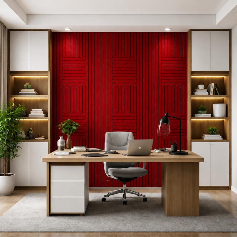 Image of MMT Acoustix Slats Felt Acoustic Panels for Walls | Luxury PET Polyester Sound Absorbing Wall Panels | Echo & Reverb Control | Pin-Friendly Bulletin Board | 30x30 cm Panels | X-Mas | Set of 8