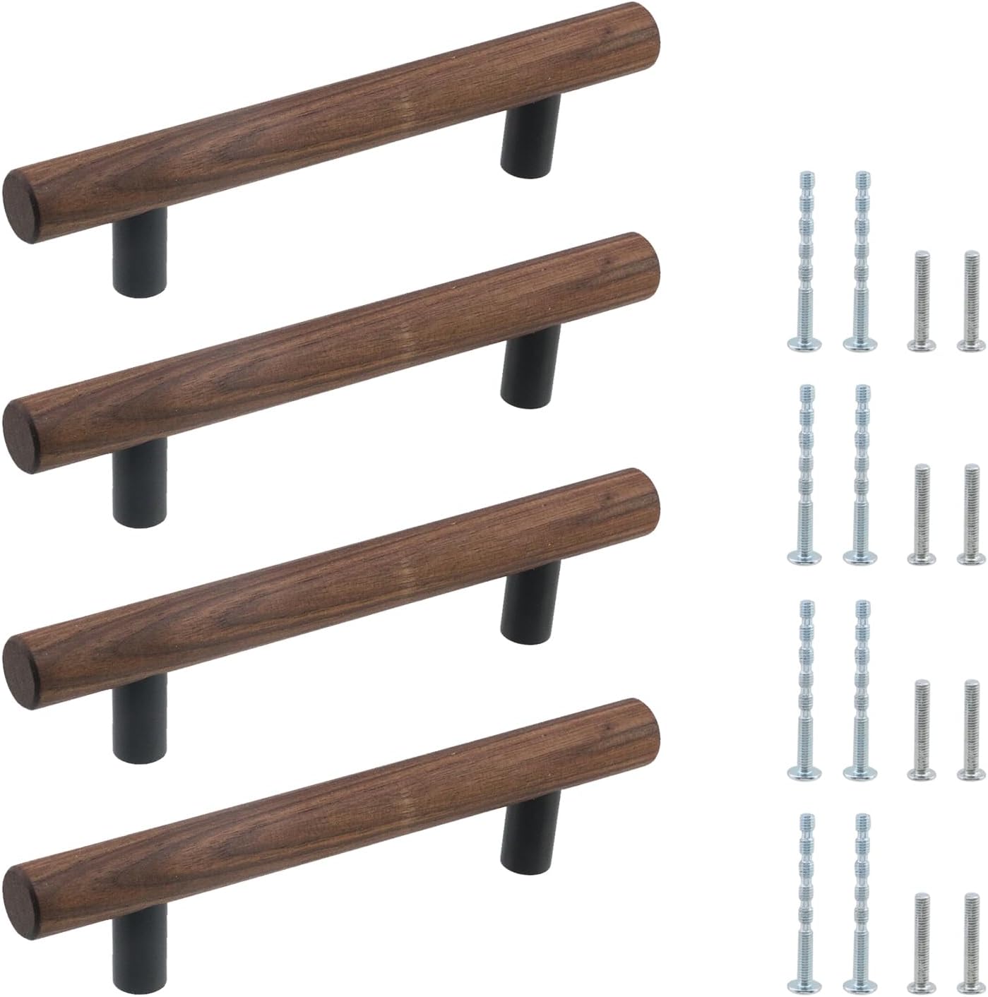 Antrader 4-Pack Walnut Wood Drawer Pulls, 128mm/5.04" Hole Centers, 7.16" Total Length, Kitchen/Wardrobe/Cabinet Door Pull Handle with Mounting Screws